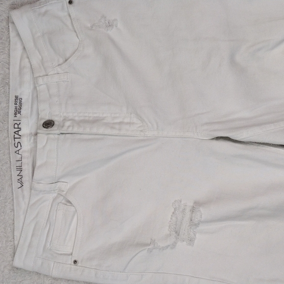 Vanilla Star White High Rise Straight Leg Distressed Ripped Five People Jeans - Picture 3 of 15